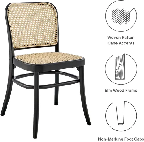 Miniatura 8 de Modway Winona Elm - Asiento de ratán de caña de madera, silla auxiliar de comedor, color negro