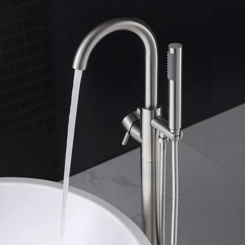 Miniatura 9 de WOODBRIDGE Bañera de inmersión contemporánea independiente acrílica B-0006 F0001, bañera de 54 pulgadas + grifo de níquel cepillado
