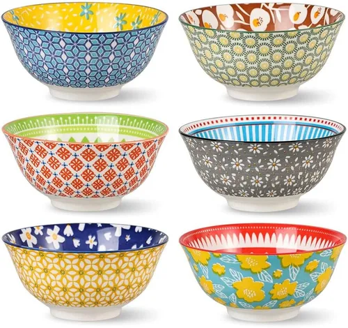 Miniatura 7 de Juego de cuencos de cerámica pequeños – Juego de 6 cuencos pequeños de porcelana para postre – 10 onzas para arroz Sopa Aperitivos