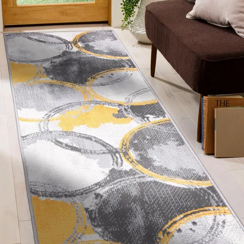 Miniatura 6 de Rugshop Evora - Alfombra moderna amarilla para pasillo, diseño de círculos contemporáneos, no desprende pelusa, para pasillo o entrada, 2 pies x 7