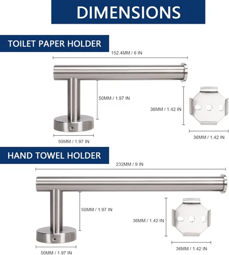 Miniatura 2 de NearMoon Soporte para papel higiénico de baño + soporte para toallas de mano, juego de 2 piezas de accesorios de baño, soporte para rollo de papel
