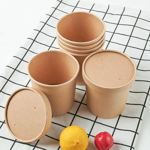 Miniatura 8 de JOLLY PARTY Paquete de 50 recipientes de papel para sopa de 16 onzas con tapas, vasos de papel desechables para alimentos, tazas de helado