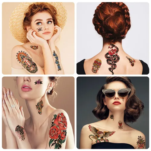 Miniatura 4 de 77 hojas de tatuajes temporales para mujeres y hombres, 17 hojas de tatuajes falsos de medio brazo, pecho y hombro, 60 hojas pequeñas para adultos