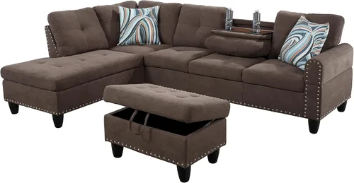 Miniatura 5 de Star Home Living Sofás otomanos seccionales, 97.2 pulgadas de ancho x 69.3 pulgadas de profundidad x 32.3 pulgadas de alto, negro