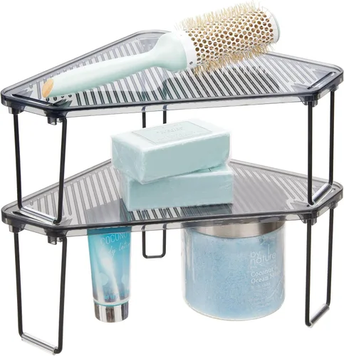 mDesign Estante apilable de esquina de plástico/acero, estante organizador de almacenamiento para baño, tocador, encimera, fregadero, gabinete,