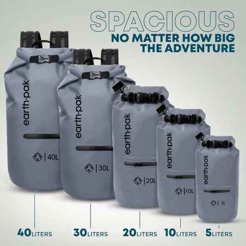Miniatura 2 de Earth Pak Bolsa seca impermeable con bolsillo con cremallera, mochila impermeable para mantener el equipo seco Gris