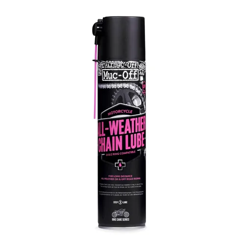 Muc Off - Lubricante para cadena de motocicleta para todo clima, 400 mililitros - Spray lubricante para cadena de motocicleta premium - Formulado