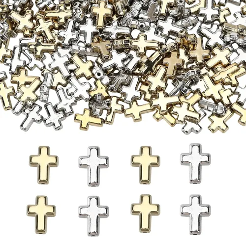 Miniatura 9 de 200 cuentas de cruz para pulseras, dijes de cruz para hacer joyas, cuentas doradas, dijes para manualidades cristianas, pequeñas cruces