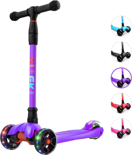 Allek Kick Scooter B02, Lean 'N Glide Scooter con ruedas iluminadas de poliuretano extra anchas y 4 alturas ajustables para niños de 3 a 12 años