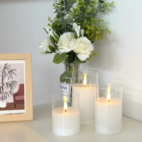 Miniatura 8 de Amagic Velas de cristal transparente sin llama que funcionan con pilas, temporizador, control remoto, velas LED de pilar, funcionan