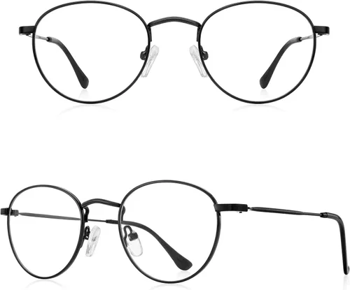 Miniatura 2 de Lentes de lectura redondos de metal pequeños para mujeres y hombres, clásicos, vintage, retro, bloqueo de luz azul, lectores de computadora Negro