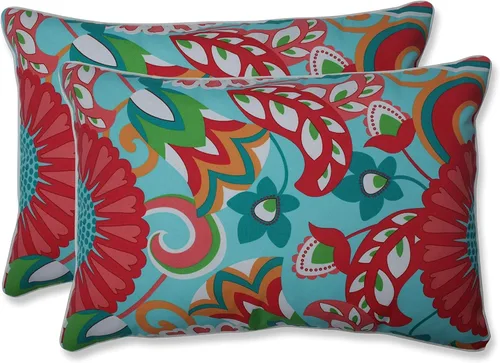 Miniatura 14 de Pillow Perfect - Cojines decorativos florales brillantes para interiores/exteriores, 2 unidades, lumbar - 11.5 x 18.5 pulgadas, verde/rojo Zoe