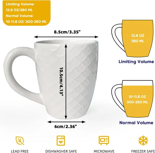 Miniatura 2 de Schliersee Juego de 6 tazas de café de cerámica blanca de 12 onzas, elegantes tazas de café en relieve para café, té, leche, cacao, cereales Tazas
