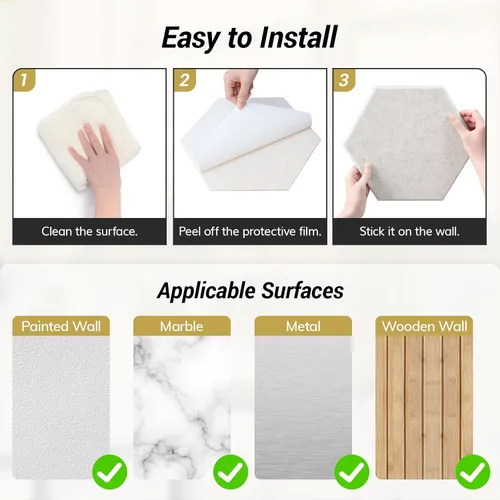 Miniatura 6 de TONOR - Paquete de 18 paneles acústicos hexagonales de alta densidad, paneles de pared insonorizados de 12 x 10 x 0.4 pulgadas, paneles absorbentes