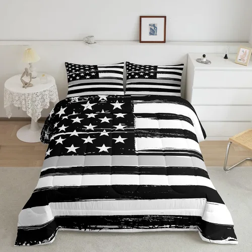 Miniatura 17 de Feelyou Juego de edredón de camuflaje del ejército con bandera estadounidense, decoración militar, camuflaje verde selva, bandera de Estados Unidos