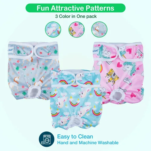 Miniatura 4 de Pet Soft Pañales para perras, paquete de 3 pañales lavables para perras en celo, reutilizables, bragas de período, pañales para cachorros
