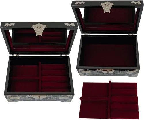 Miniatura 3 de February Mountain Caja organizadora de joyas de nácar con bandeja para anillos, regalos para mujeres, regalo único para mujeres que lo tienen todo