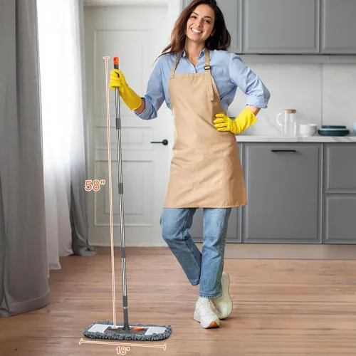 Miniatura 3 de Trapeador de polvo de microfibra con 3 almohadillas lavables reutilizables, mango largo de 58 pulgadas, mopas húmedas y secas para madera dura