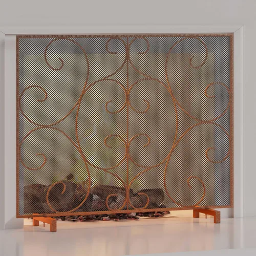 Miniatura 6 de Kingson Panel individual decorativo plano para chimenea, cubierta sola hecha a mano, malla de metal duradera, resistente al calor, malla de Bronce