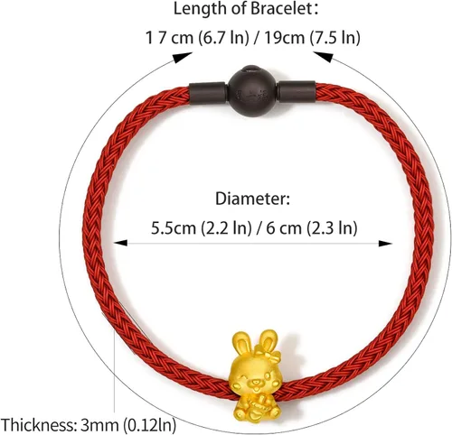 Miniatura 2 de ZHOU LIU FU Pulseras de oro real para mujer, pulsera de conejo de la suerte, joyería de oro de 24 quilates, pulsera roja con dije de conejo