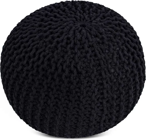 Miniatura 7 de BIRDROCK HOME Puf redondo otomano Taburete de pie trenzado de algodón con relleno de bolsa de frijoles Reposapiés bohemio para sala de estar