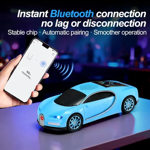 Miniatura 2 de WSTER Altavoz Bluetooth de lujo modelo de automóvil deportivo con sonido HD, emparejamiento estéreo TWS, pantalla de visualización, micrófono Azul
