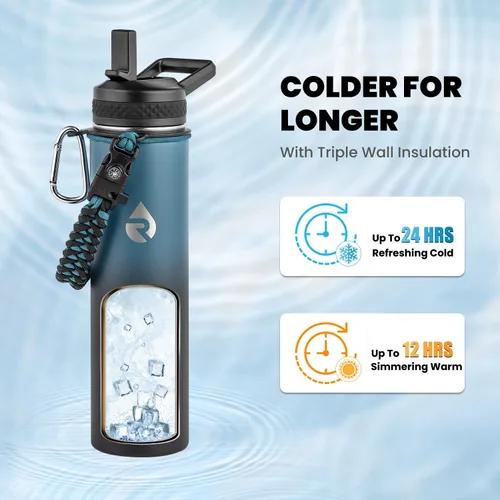 Miniatura 2 de RAYMYLO Botella de agua aislada de 24 onzas, de acero inoxidable con triple pared al vacío (fría durante 48 horas, caliente durante 24 horas), a