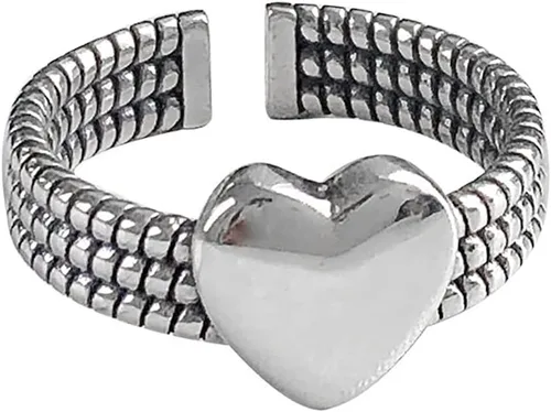 Anillo vintage en capas con diseño de corazón amoroso para mujeres y niñas, plateado, expandible, ajustable, anillo de dedo trenzado, ajuste cómodo,