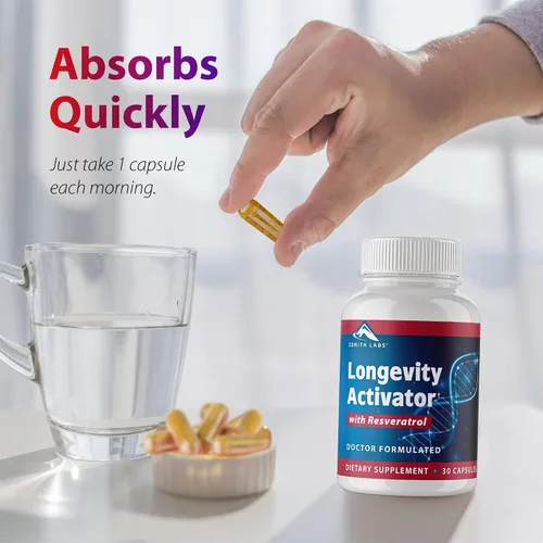 Miniatura 10 de Zenith Labs Suplemento dietético activador de la longevidad, antioxidantes naturales con resveratrol, apoya la función inmune y la memoria saludable