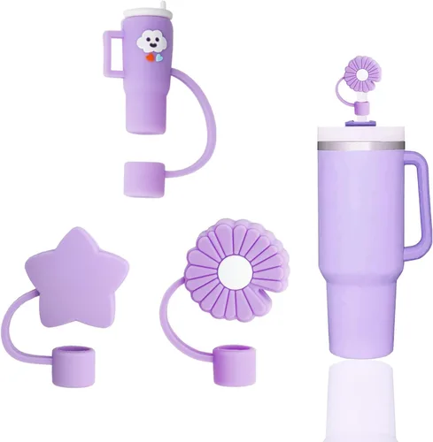 Miniatura 25 de 6 fundas de paja con diseño de flores bonitas compatibles con vasos Stanley de 30 y 40 onzas, tapas reutilizables de silicona para popotes, 18-6