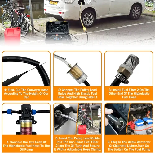 Miniatura 6 de Juego de bomba de transferencia de combustible de 12V, bomba de transferencia de gasolina mueve 85 galones de gas o diésel por hora, bomba de 75 W