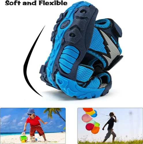 Miniatura 17 de JMFCHI Sandalias deportivas de verano para niños y niñas, sandalias de punta cerrada para exteriores, zapatos atléticos para agua, sandalias