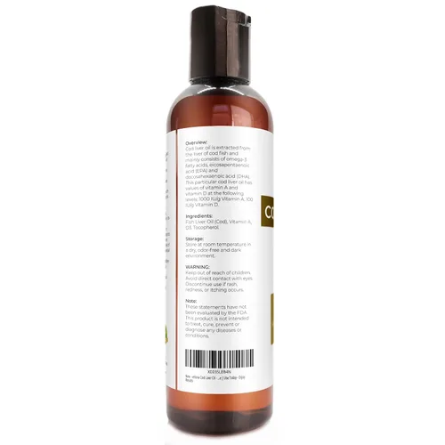 Miniatura 3 de velona Aceite de hígado de bacalao – 4 onzas líquidas 1,000A/100D UI/g Omega 3 Vitaminas A y D3 Aceite nórdico de origen sostenible del Ártico