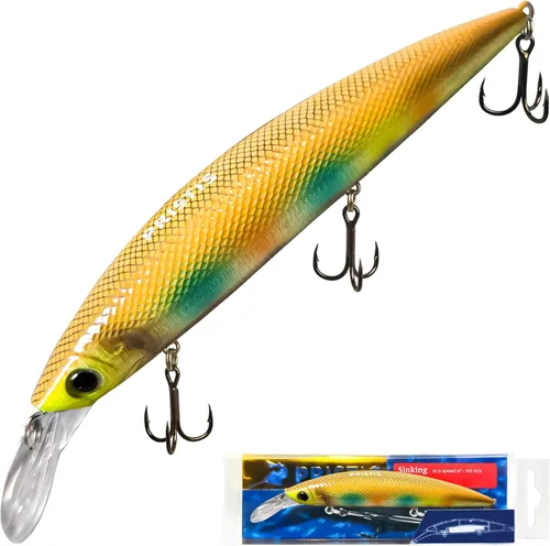 Miniatura 12 de Pristis Minnow - Señuelo de pesca, Crankbait de fundición larga con ganchos agudos afilados, juego de tapones de cebo duro de agua dulce de agua