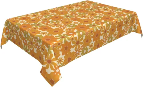 Miniatura 2 de Cafl Mantel retro con diseño de girasol de los años 70, sin arrugas, para picnic, cocina, vacaciones, comedor, rectangular, poliéster lavable