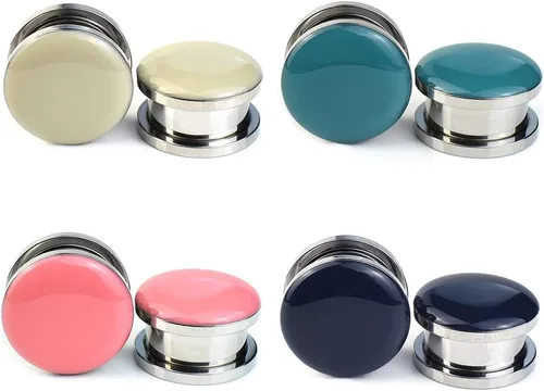 8 piezas4 pares de manómetros de color puro, túneles y tapones de ajuste de tornillo, estirador de orejas, expansor de orejas, joyería corporal de