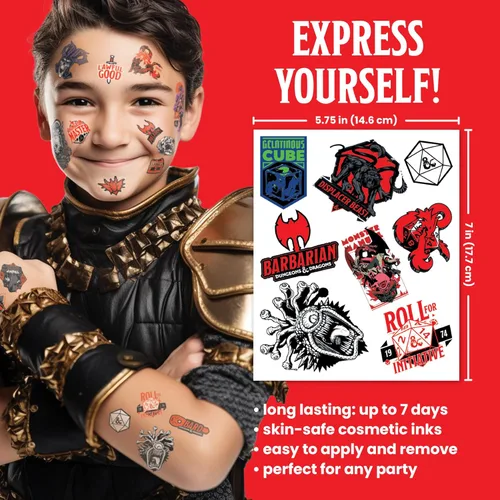 Miniatura 3 de Savvi - 50 tatuajes temporales de Dungeons & Dragons: Tinta segura para la piel, ideal para fiestas de cumpleaños y noches de juegos, niños y niñas