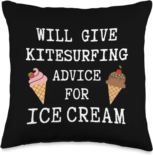 Kitesurfing Gifts Kitesurfer Equipment Kitesurf Advice for Ice Cream - Cojín de kitesurf, 16 x 16, multicolor