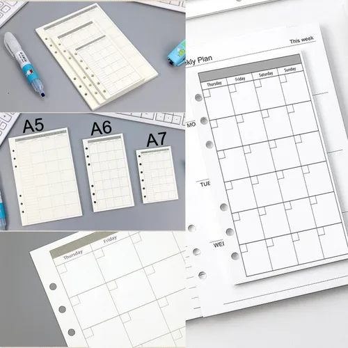 Miniatura 5 de Papel de repuesto para planificador mensual A6, sin fecha, 6 agujeros perforados, papel de relleno para oficina universitaria, 100gsm, 135 hojas/270
