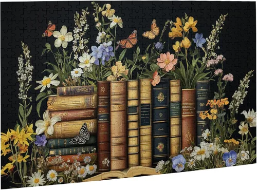 Miniatura 2 de Flores y libros, rompecabezas para adultos de 500 piezas, rompecabezas de madera, lluvia de ideas para adultos y decoración del hogar, ideal