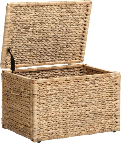 Miniatura 12 de eHemco Baúl de almacenamiento de mimbre de jacinto de agua resistente con marco de metal, 30 x 17.5 x 17.5 pulgadas, marrón lavado