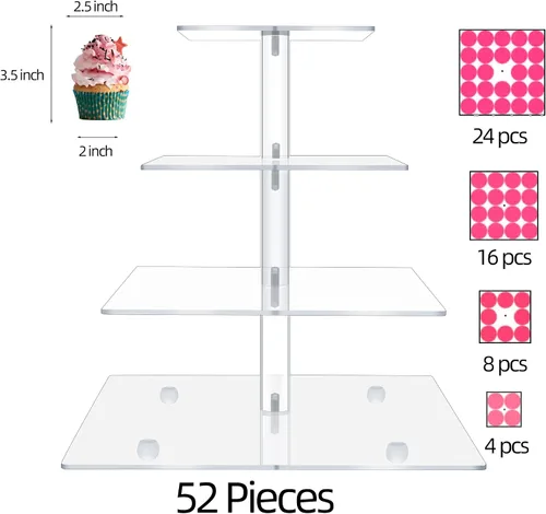 Miniatura 8 de Clay Tonic Soporte Premium de Vidrio Acrílico Cuadrado de 4 Niveles para Cupcakes-Soporte para Pasteles-Soporte para Cupcakes-Soporte