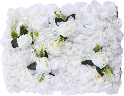 Miniatura 11 de Paquete de 12 paneles de pared de flores artificiales de 24 x 16 pulgadas, paneles de fondo de flores artificiales de hortensias y rosas