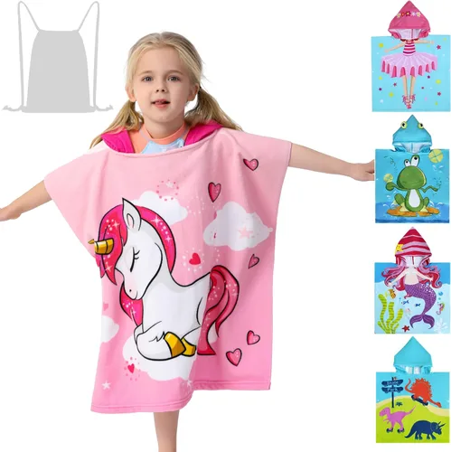 Toalla de playa con capucha de microfibra ligera para niños, niños pequeños, baño / alberca / poncho de natación, encima del traje de baño.