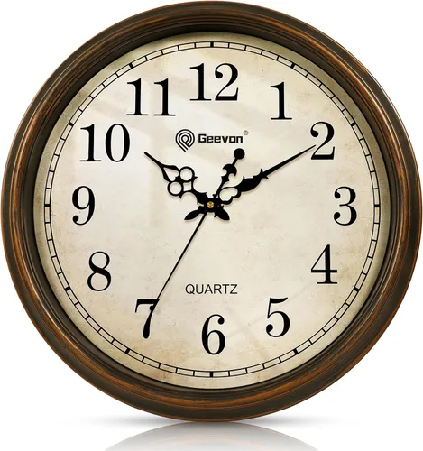Geevon Reloj de Pared Vintage, Silencioso de 18" Sin Tic Tac Reloj Redondo Retro de Cuarzo Decorativo Operado con Batería Reloj de Pared para