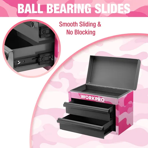 Miniatura 3 de WORKPRO Mini caja de herramientas de metal, caja de herramientas superior que contiene dos cajones con deslizadores de rodamientos de bolas, forros