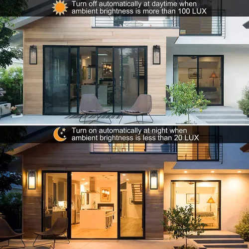 Miniatura 3 de Tipace Paquete de 2 faroles de pared para exteriores con sensor de atardecer a amanecer, accesorios de luz exterior con sensor negro mate, aplique