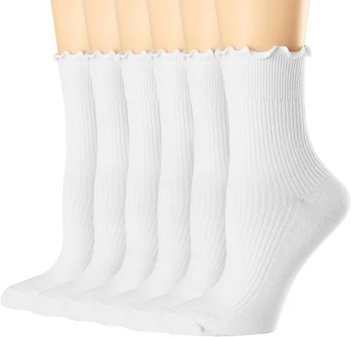 Miniatura 29 de Mcool Mary Calcetines para mujer, con volantes, estilo casual, transpirables, de punto, de algodón, con volantes, paquete de 6
