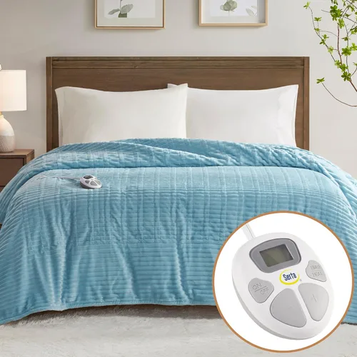 Miniatura 13 de Serta - Manta eléctrica, suave, acanalada, manta térmica de felpa para oficina, sofá, temporizador de apagado automático de 1 a 12 horas, 10 niveles