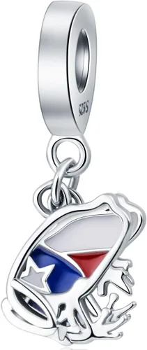Hang Charm - Zapatilla de tacón alto de plata de ley 925, bandera de Puerto Rico, cuerno italiano rojo, cuentas colgantes de cinta de supervivientes